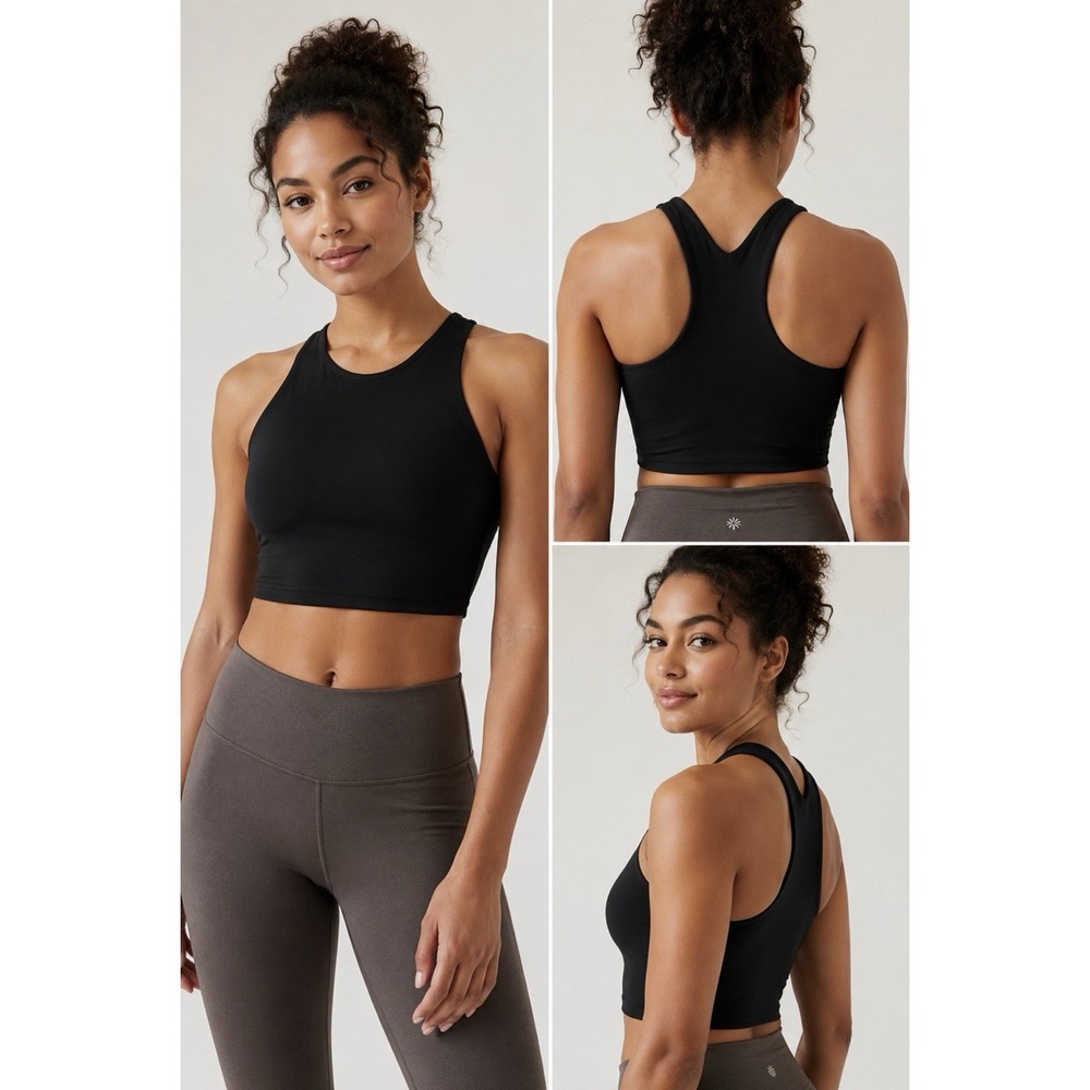 Athleta Conscious Crop Bra A-C Black High Neck Lined Racerback Tank Top Size M